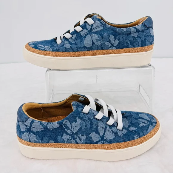Revitalign Hermosa Sneakers Blue Denim Floral Orthotic Gore Lace Up - Picture 1 of 7